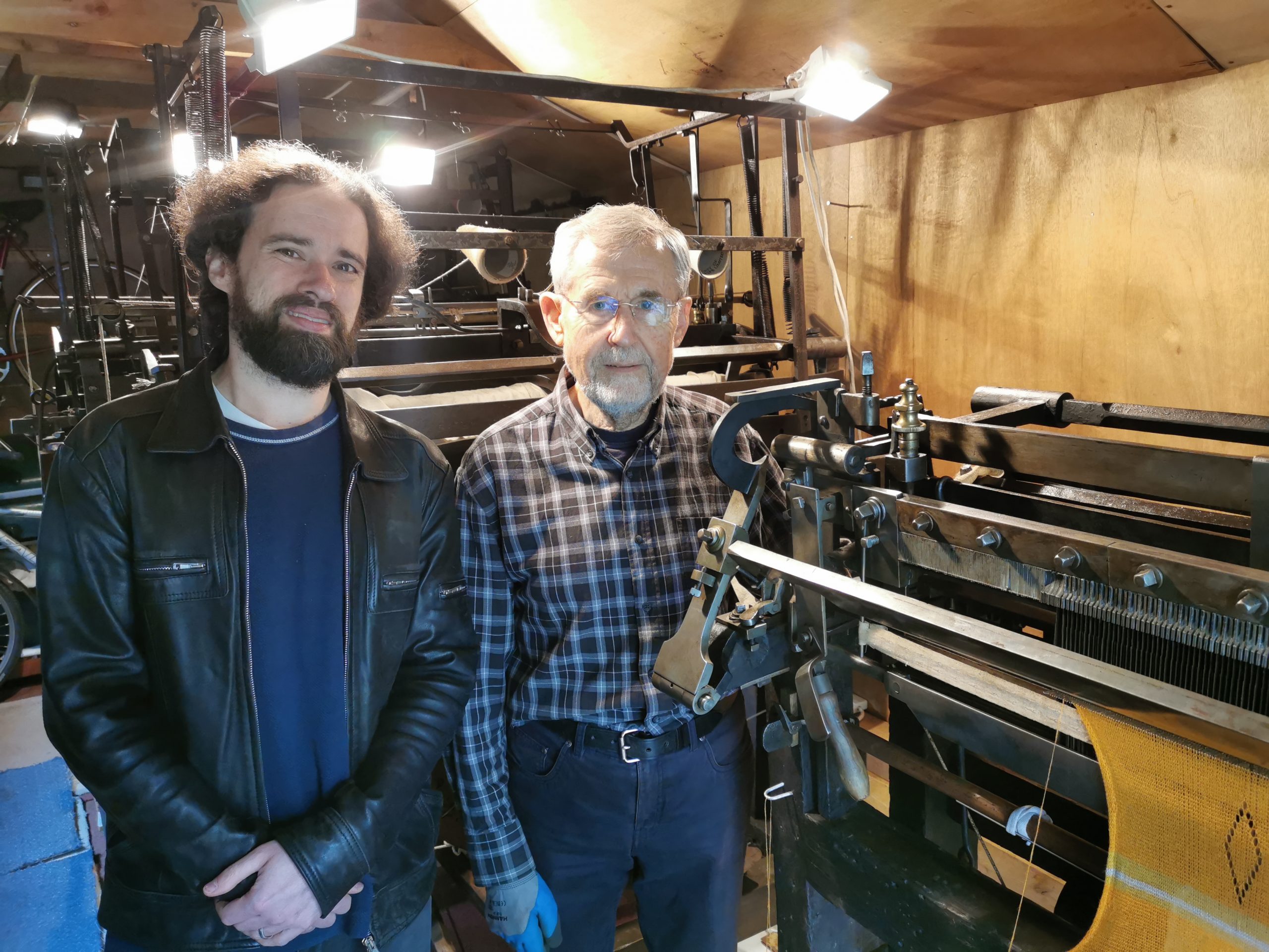 Dr Adam Hill and Martin, the last known professional framework knitter